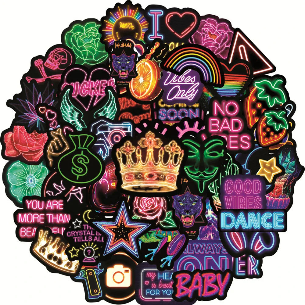 VSCO Neon Graffiti Stickers: Laptop, Guitar, Luggage, Skateboard, Bike, Car, Waterproof Decals, 10/30/50PCS (Online Order Only)