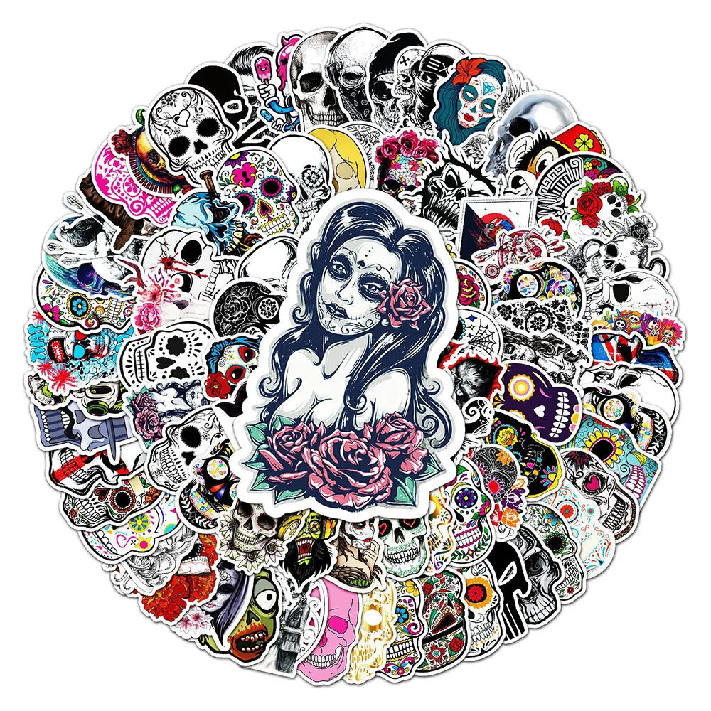 10/30/50/100PCS Horror Skull Zombie Waterproof Skateboard Fridge Bike Laptop Motorcycle Luggage Car Cool Graffiti Decal Sticker (ONLINE ORDER ONLY)