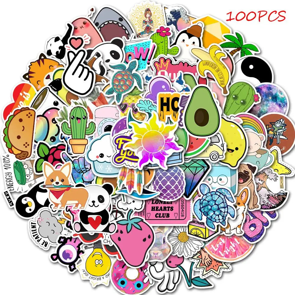 50/100 PCS Cartoon Simple VSCO Girls Kawaii Stickers For Chidren Toy Waterproof Sticker to DIY Laptop Bicycle Helmet Car Decals (Online Order Only)