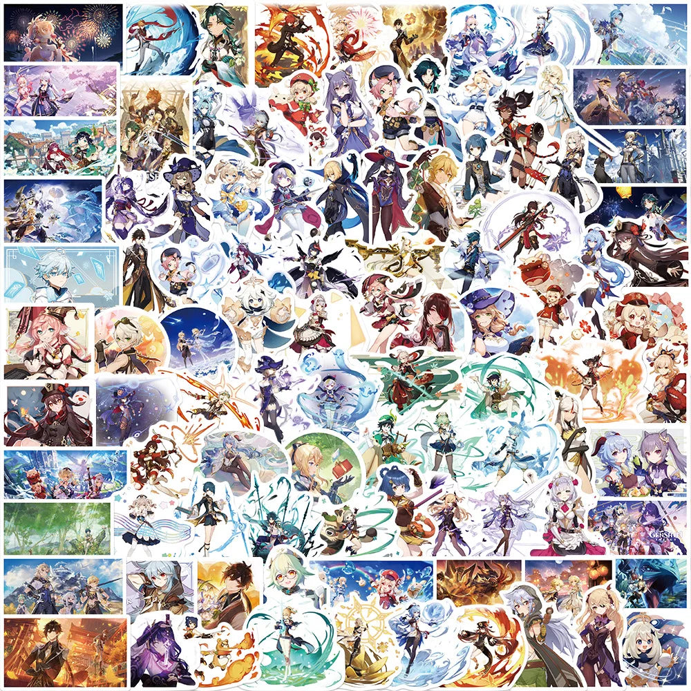 Genshin Impact Anime Stickers Set for Skateboard, Phone, Laptop, Guitar, Luggage, Kids (Online Order Only)