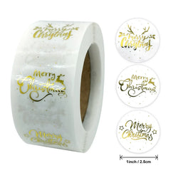 Merry Christmas Stickers 100-500pcs Round Golden Plated Stickers Gift Candy Box Homemade Cookies Bag Sealing Decoration Decals (Online Order Only)
