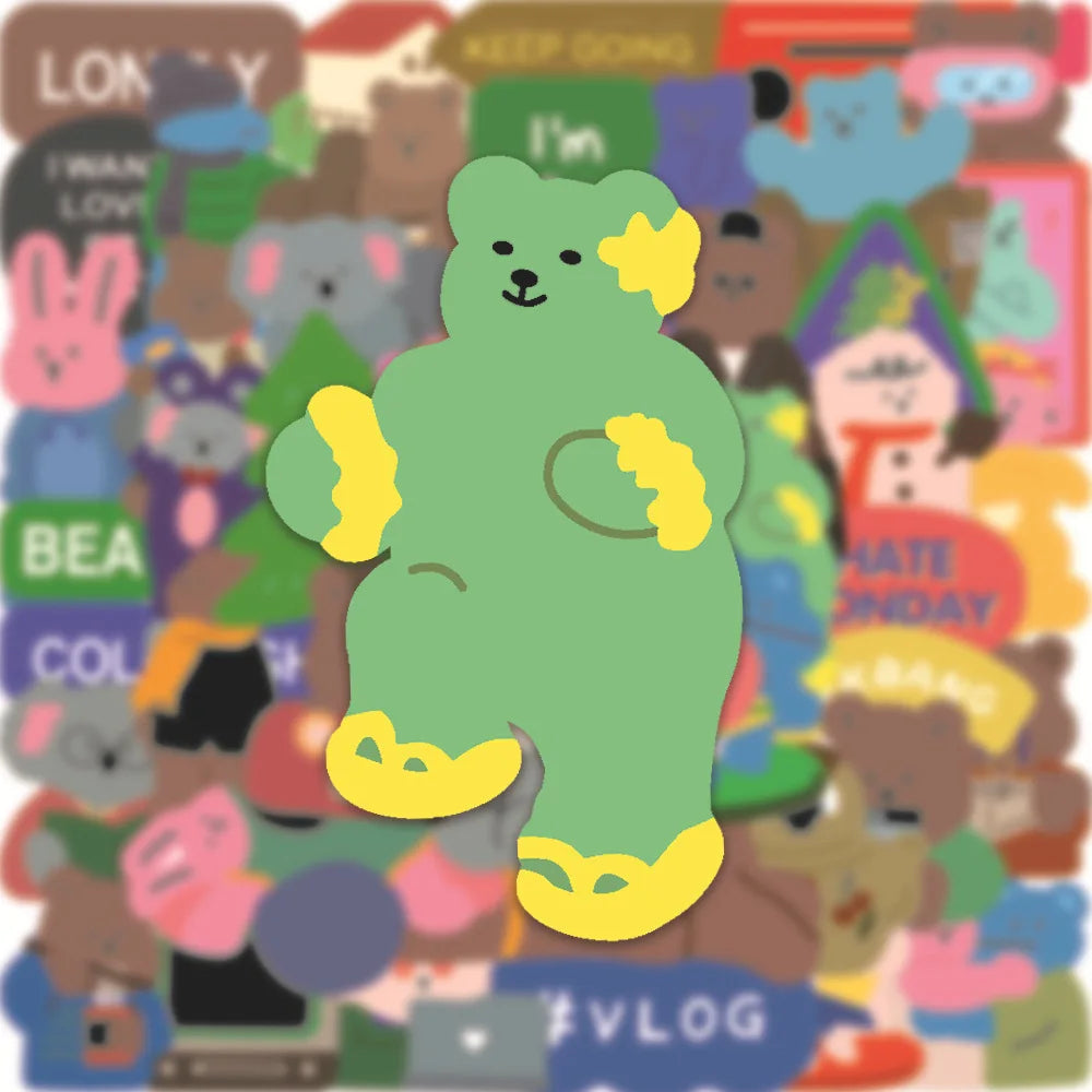 Cartoon Bear Graffiti Stickers Pack - Laptop, Car, Bike Decor (Online Order Only)