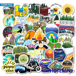 50pcs Travel Hiking Outdoor Surfing Wild Adventure Outside Camping Decal Stickers Pack for Phone Laptop Luggage Bike Car Sticker (ONLINE ORDER ONLY)
