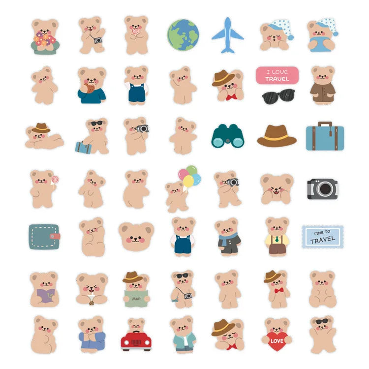50Pcs/pack Cute Travel Bear Stickers Scrapbooking Decorative Sticker Korean DIY Diary Album Stick Label Kawaii Stationery (ONLINE ORDER ONLY)