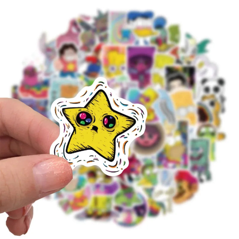 10/30/52Pcs  Psychedelic aesthetic mixed cartoon character  Skateboard Travel Suitcase Phone Laptop Luggage Stickers DIY Kids (ONLINE ORDER ONLY)