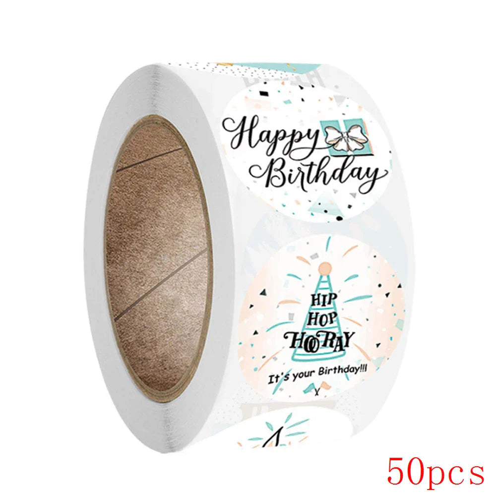 50-500pcs Round Happy Birthday Handmad Sticker Sealing Sticker Vintage DIY Gift Stickersdhesive Christmas Sticker Stationery (ONLINE ORDER ONLY)