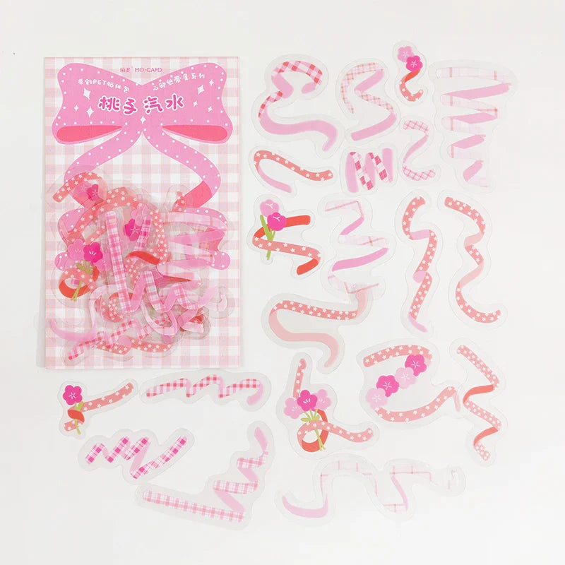 40Pcs/pack Heart Ribbon Series Stickers Hand Account Scrapbooking Decorative Sticker Korean DIY Material Stickers Stationery (ONLINE ORDER ONLY)