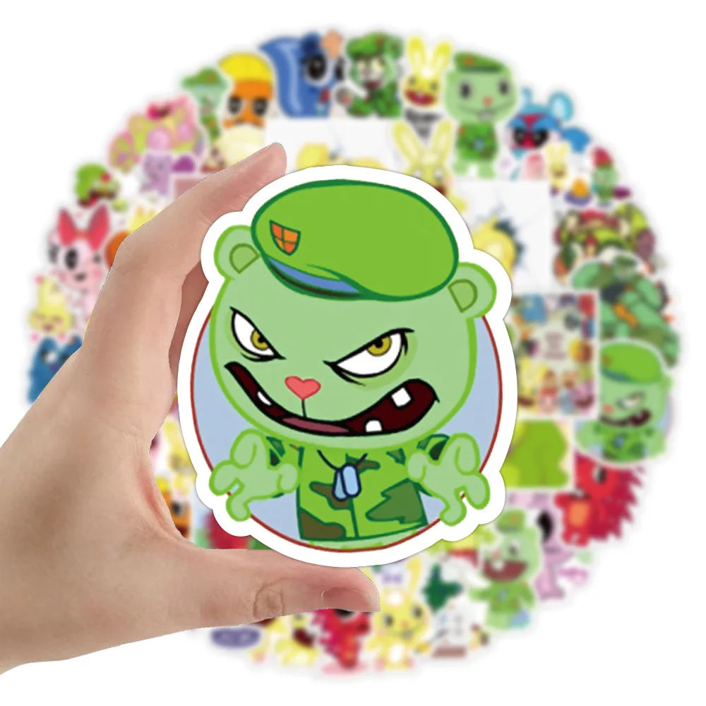 10/30/50pcs   New Happy Tree Friends Graffiti Stickers Cool Helmet Classic Window Wall Water Cup Trolley Popular Luggage Compart (ONLINE ORDER ONLY)