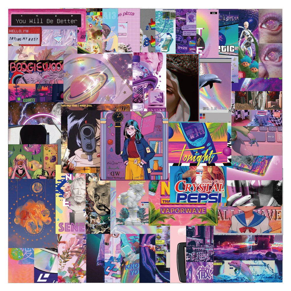 10/30/50pcs Ins Vaporwave Cool Stickers Aesthetic Graffiti DIY Phone Scrapbook Laptop Luggage Skateboard Sticker Decals Kids Toy (ONLINE ORDER ONLY)