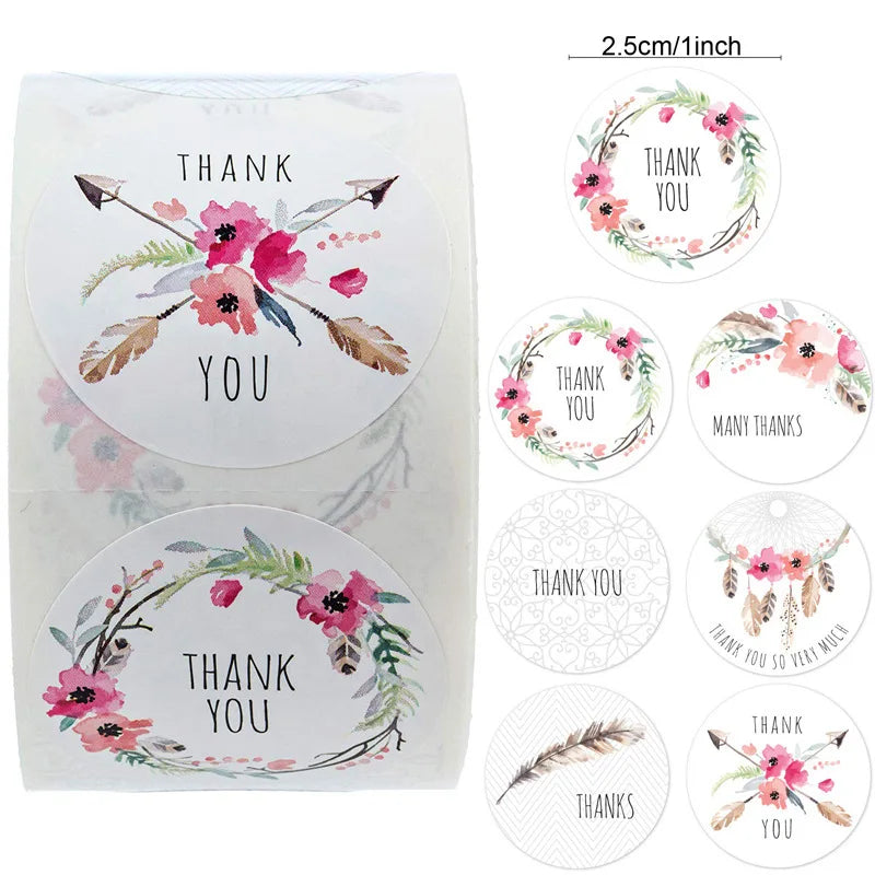 500pcs Round Pink Flowers Pattern Thank You Stickers Seal Labels Christmas Stickers School Teacher Reward Stationery Sticker (ONLINE ORDER ONLY)