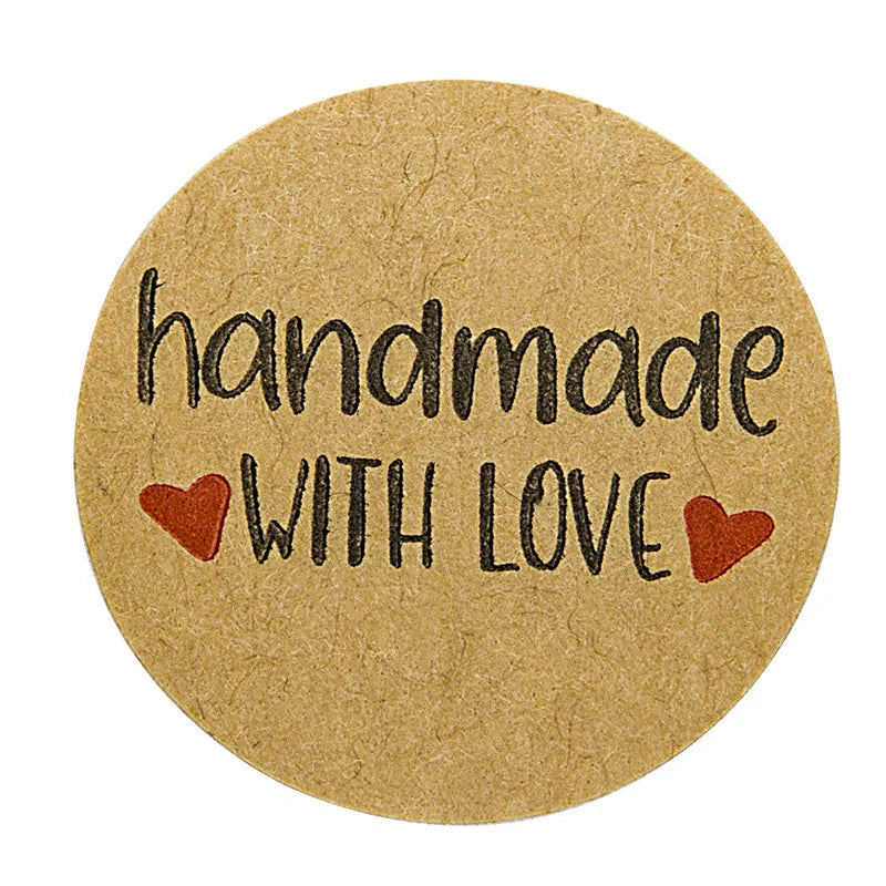 100-500pcs Kraft Paper Sticker Handmade With Love Round Adhesive Labels Baking Wedding Decoration Party Decoration Stickers (ONLINE ORDER ONLY)