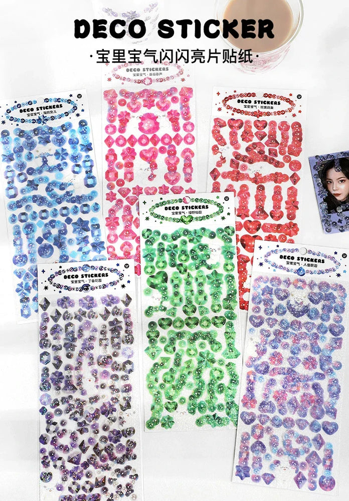 Laser Jewelry beaded Stickers Hand Account DIY Album Stick Label Decoration Scrapbooking Material Sticker Kawaii Stationery (ONLINE ORDER ONLY)