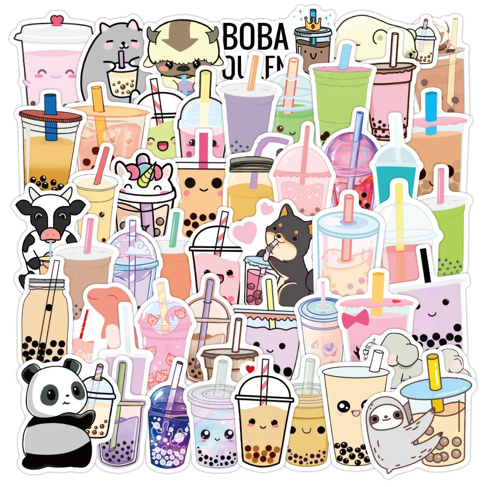 Cute Animal Milk Tea Stickers Pack - Phone Laptop Luggage Bike Decals (Online Order Only)