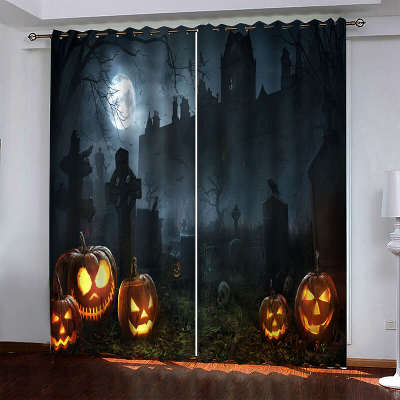 Halloween Pumpkin Decor Curtains Blackout Window Drapes (Online Order Only)