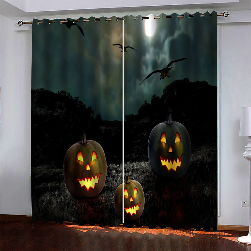 Halloween Pumpkin Decor Curtains Blackout Window Drapes (Online Order Only)