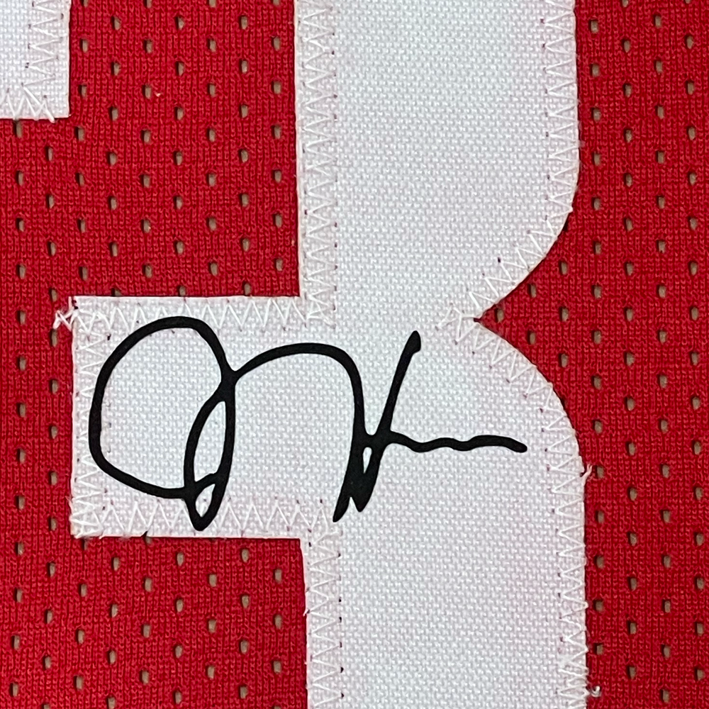 Framed Facsimile Autographed James Harden 35x39 Houston Red Reprint Laser Auto Basketball Jersey (ONLINE ORDER ONLY)