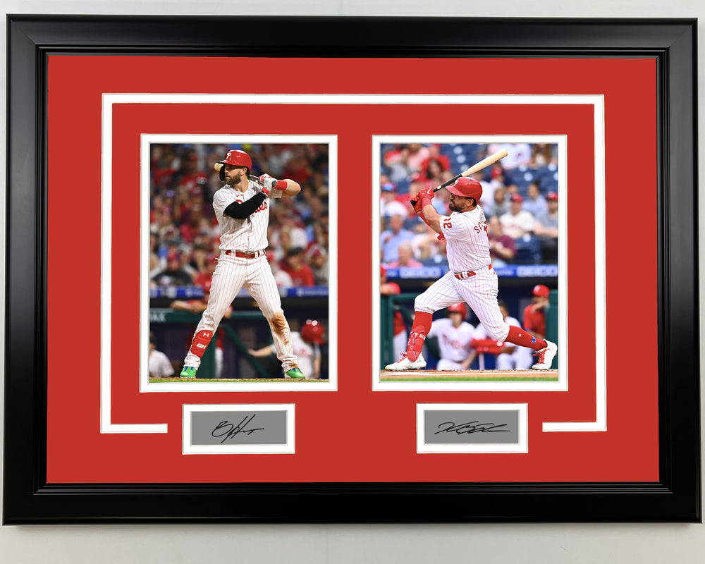 Framed Bryce Harper and Kyle Schwarber Facsimile Laser Engraved Signatures Philadelphia Phillies 17x23 Dual Baseball Photo (ONLINE ORDER ONLY)