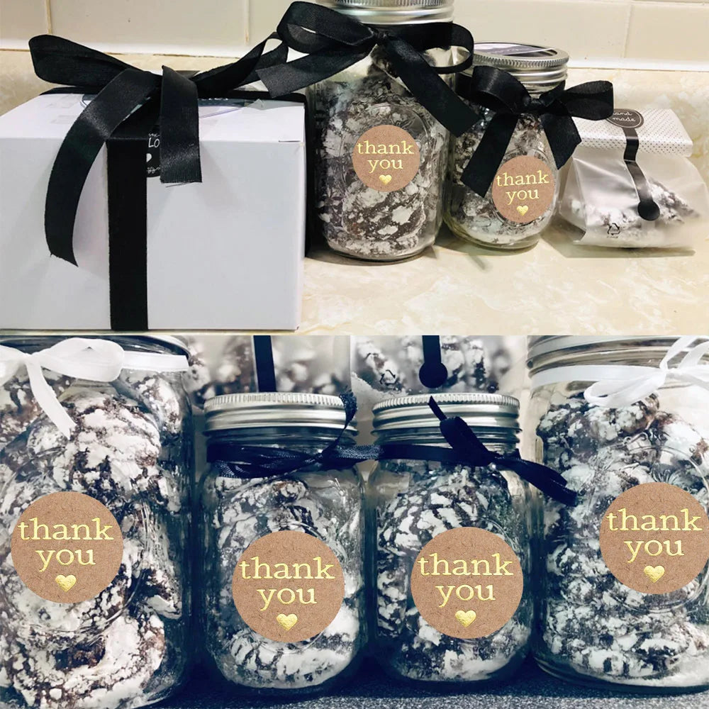 Round Thank You Stickers With Heart 1inch 100-500pcs Gold Foil Label Stickers Gift Packaging Seals Kraft Stationery Sticker (ONLINE ORDER ONLY)