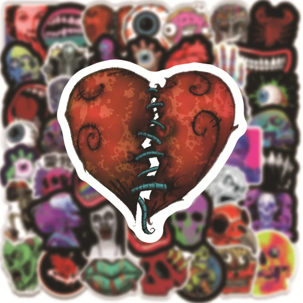 10/30/50PCS Halloween Horror Skull Zombie Stickers Skateboard Fridge Guitar Laptop Motorcycle Travel Cool Graffiti Decal Sticker (Online Order Only)
