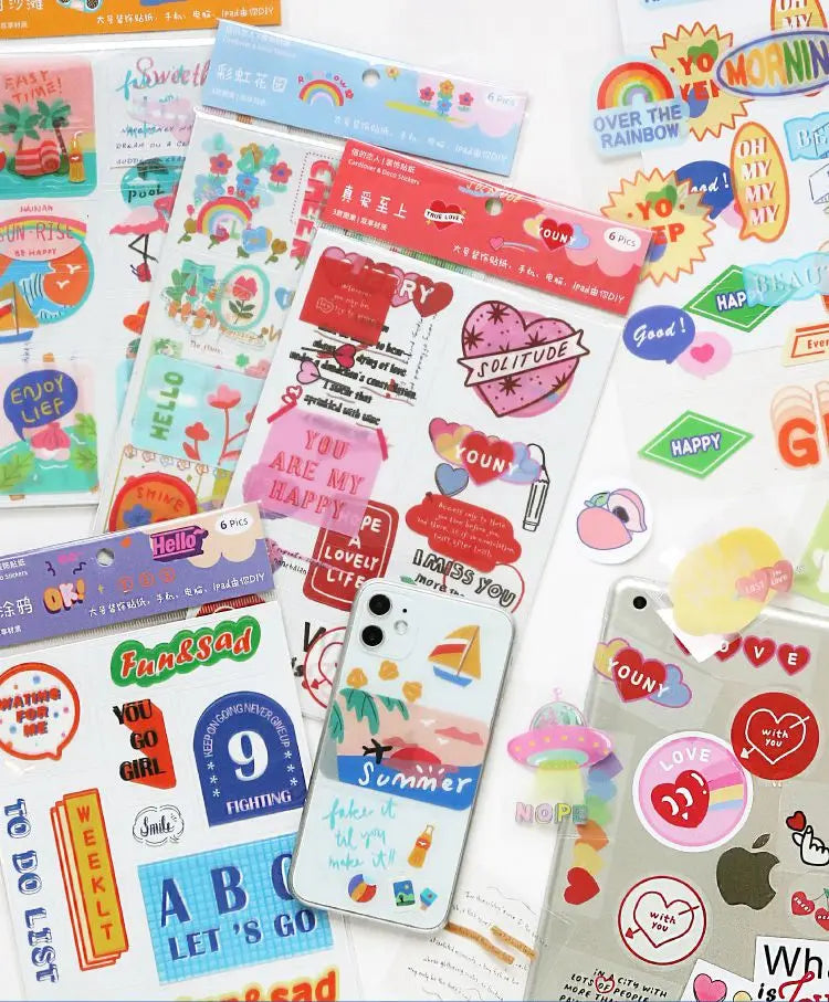 6 Sheets Enjoy Happy Time Series Stickers Scrapbooking Decorative Sticker Korean DIY Diary Album Stick Label Kawaii Stationery (ONLINE ORDER ONLY)