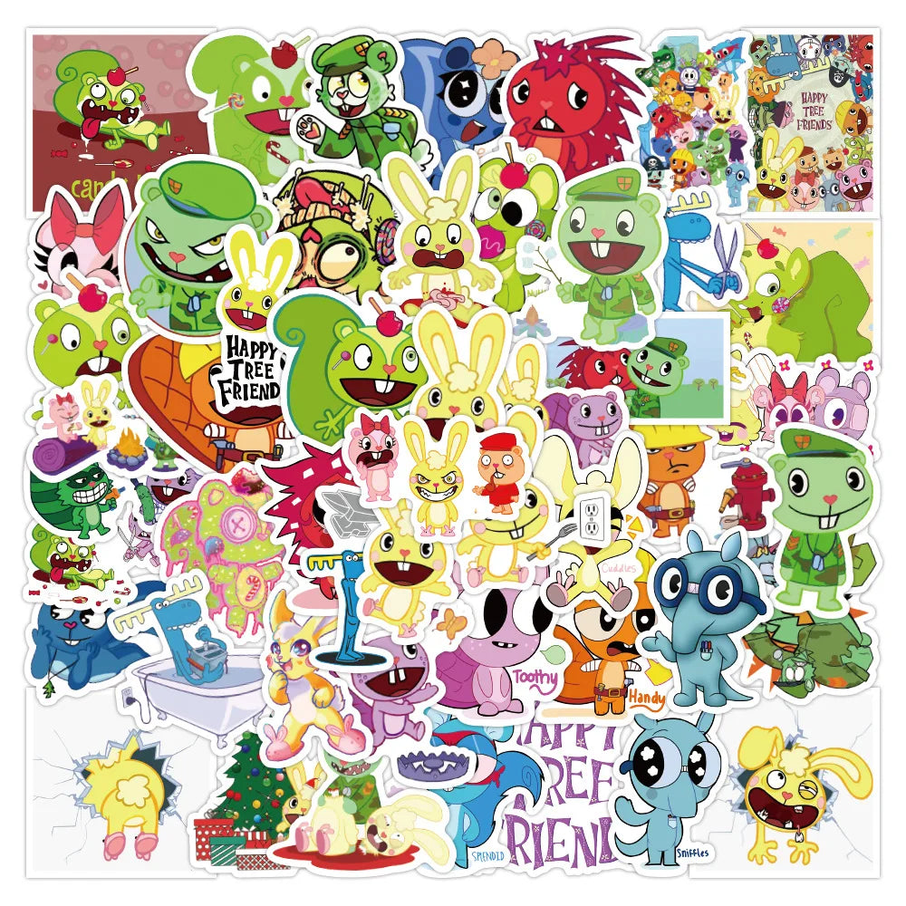 10/30/50pcs   New Happy Tree Friends Graffiti Stickers Cool Helmet Classic Window Wall Water Cup Trolley Popular Luggage Compart (ONLINE ORDER ONLY)