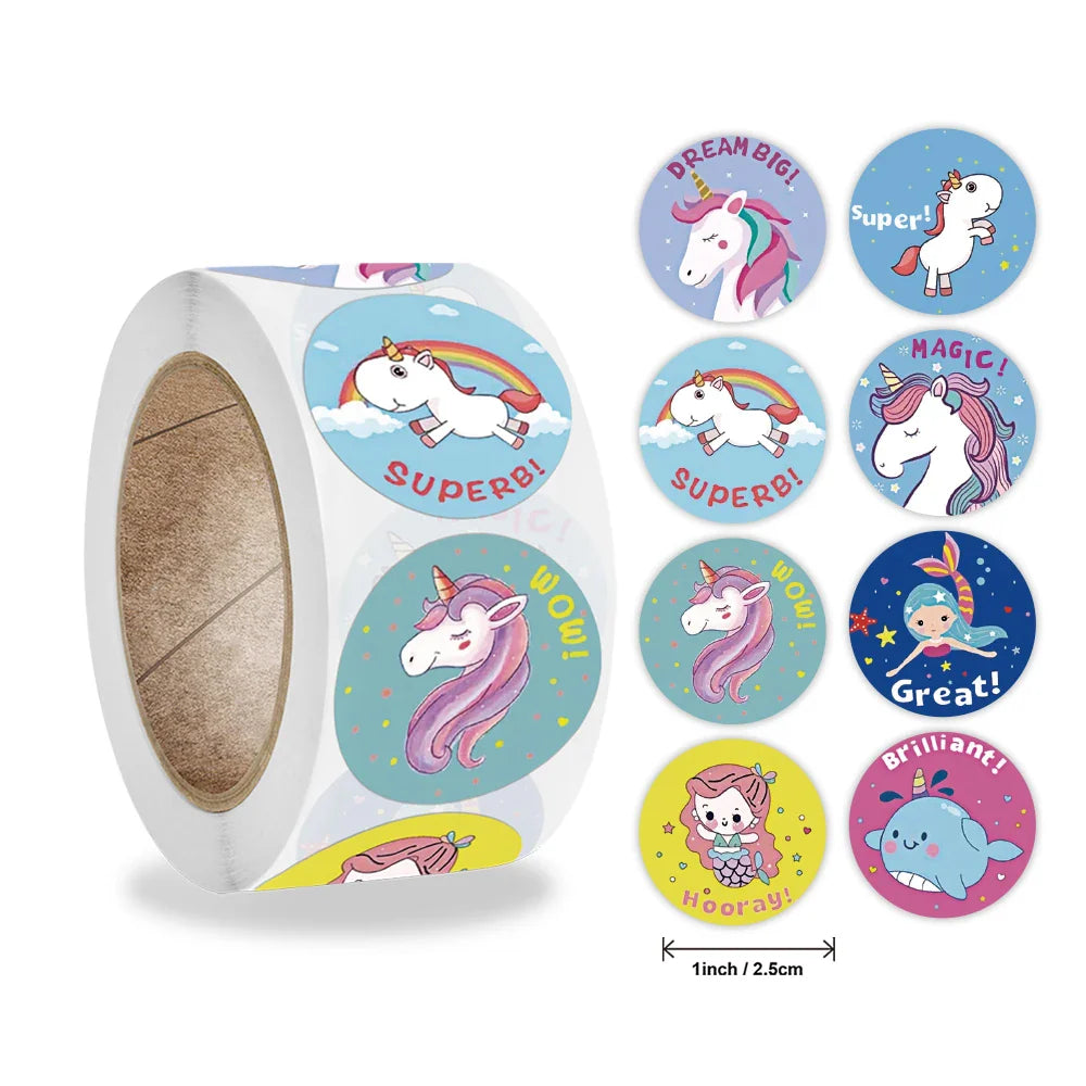 2024New Sticker Animals Reward Sticker For Kids Cute Pattern School Teacher Supplies 500pcs/roll 1 Inch Kawaii Encourage Sticker (ONLINE ORDER ONLY)