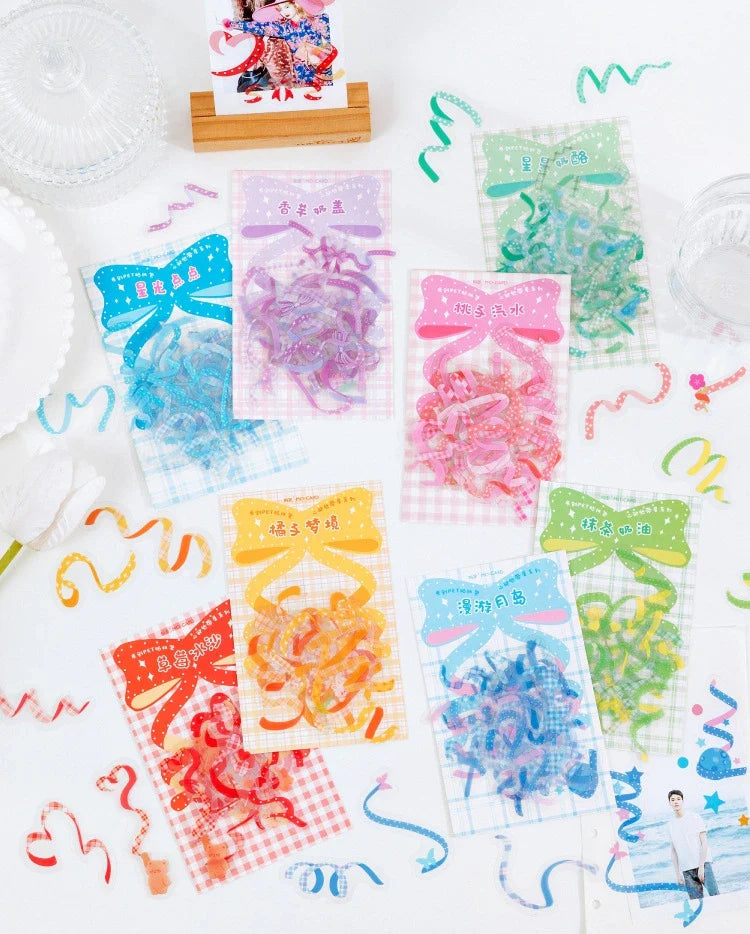 40Pcs/pack Heart Ribbon Series Stickers Hand Account Scrapbooking Decorative Sticker Korean DIY Material Stickers Stationery (ONLINE ORDER ONLY)