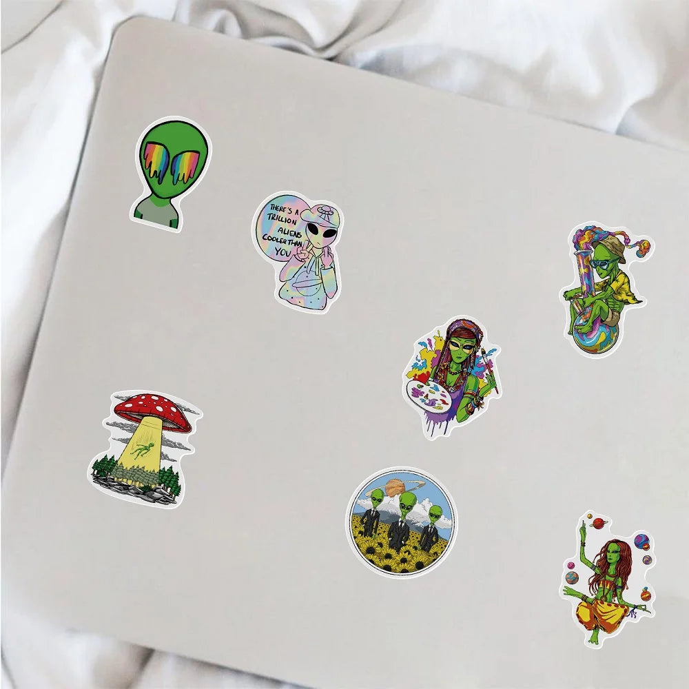 10/50PCS Weed Alien Sticker Psychedelic Funny Characters Leaves Graffiti Stickers Bike Travel Luggage Guitar Laptop Cool Sticker (Online Order Only)