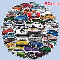 50pcs Cartoon Car Stickers for Luggage Laptop Bike Skateboard Waterproof Kids Toy Graffiti (Online Order Only)