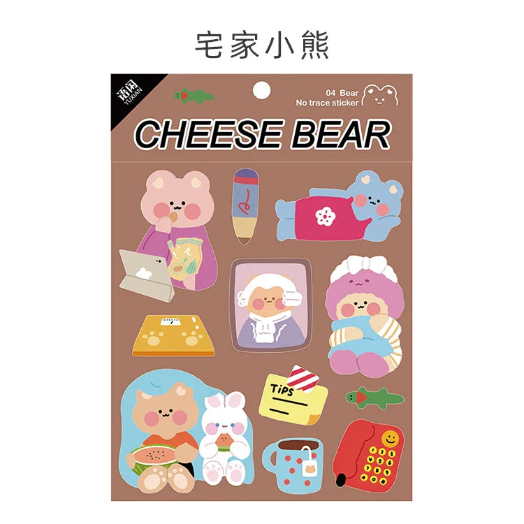 Kawaii Cheese Bear Stickers Scrapbooking Decorative Sticker Korean DIY Diary Album Stick Label School Stationery (Online Order Only)