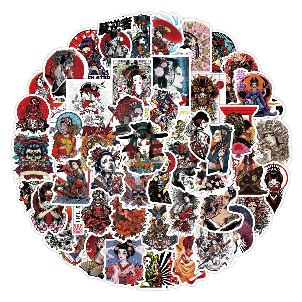 Geisha Tattoo Girl Stickers Pack - Skateboard, Suitcase, Luggage Decals (Online Order Only)