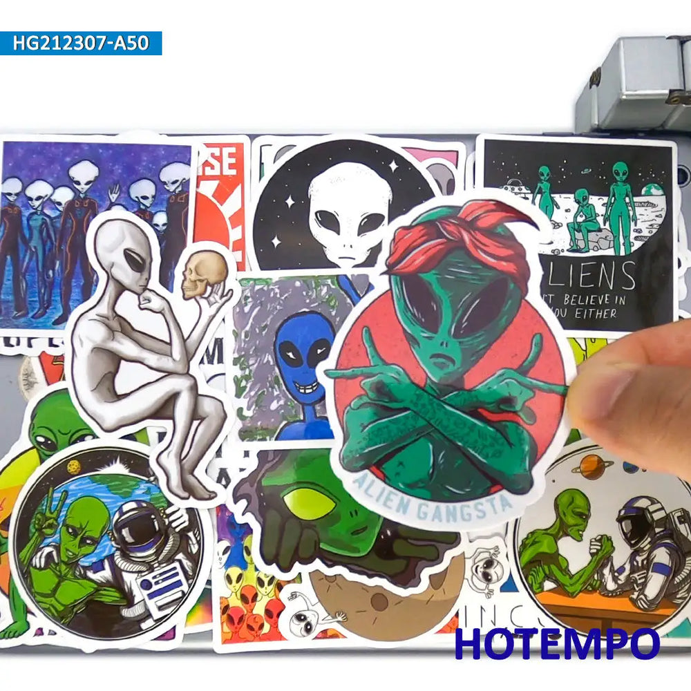 50Pieces Alien Astronaut ET UFO Outer Space Style Funny Stickers for Motorcycle Car Bike Skateboard Luggage Phone Laptop Sticker (Online Order Only)