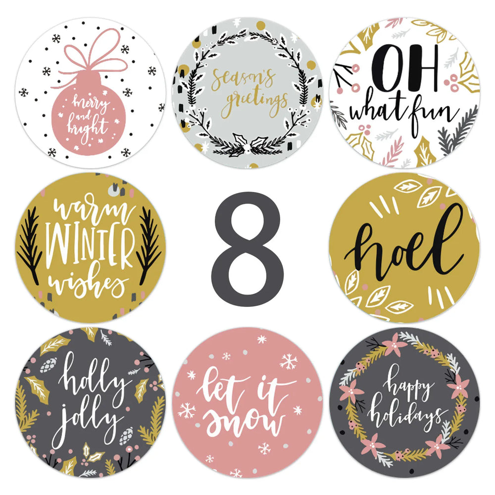 Merry Christmas Stickers 100-500pcs Round Golden Plated Stickers Gift Candy Box Homemade Cookies Bag Sealing Decoration Decals (Online Order Only)