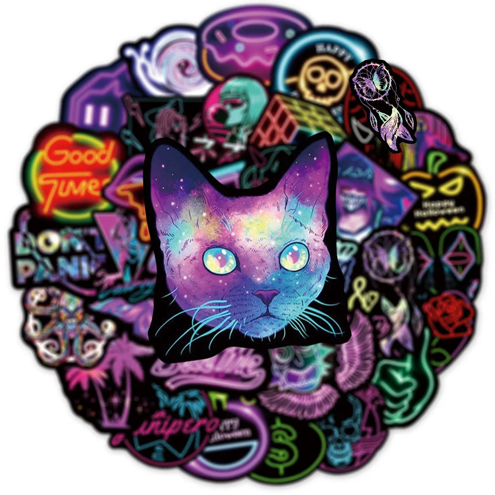 Neon Cartoon Graffiti Stickers Pack for Laptop, Luggage, Phone, Motorcycle, Car, Toy (Online Order Only)