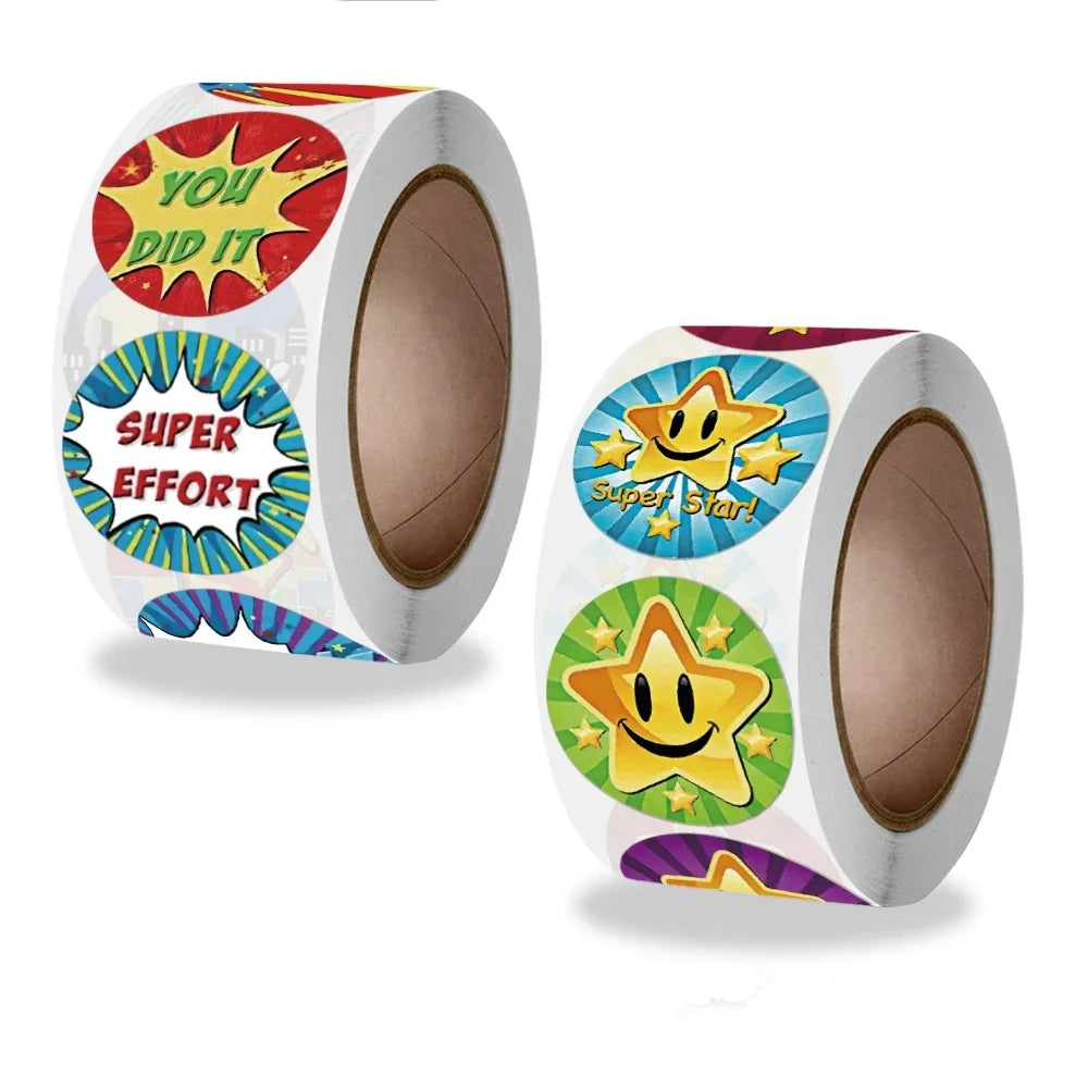Stickers 500 Pcs/roll 2.5cm / 1inch Children's Cartoon Toy Stickers Teacher Encouragement Reward Game Stickers (Online Order Only)
