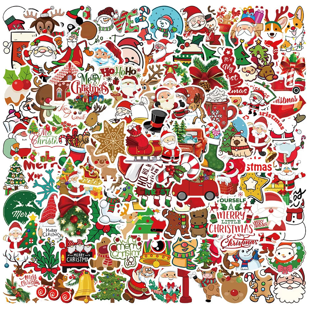 10/50/100PCS Cartoon Cute Santa Claus Christmas Graffiti Stickers Scooter Laptop Guitar Waterproof New Year Decoration Decals (Online Order Only)