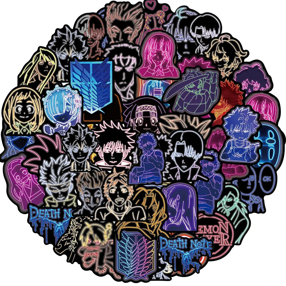 10/30/50PCS Neon Light Anime Stickers Mix Jujutsu Kaisen Hunter×Hunter Stickers DIY Car Phone Laptop Bike Toy Sticker for Kids (Online Order Only)