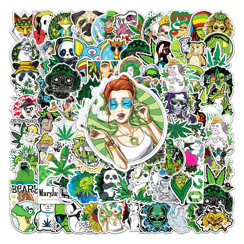 10/30/50/100PCS Funny Leaves Character Smoking Waterproof Stickers Graffiti Decals Motorcycle Laptop Guitar Phone Cool Sticker (ONLINE ORDER ONLY)