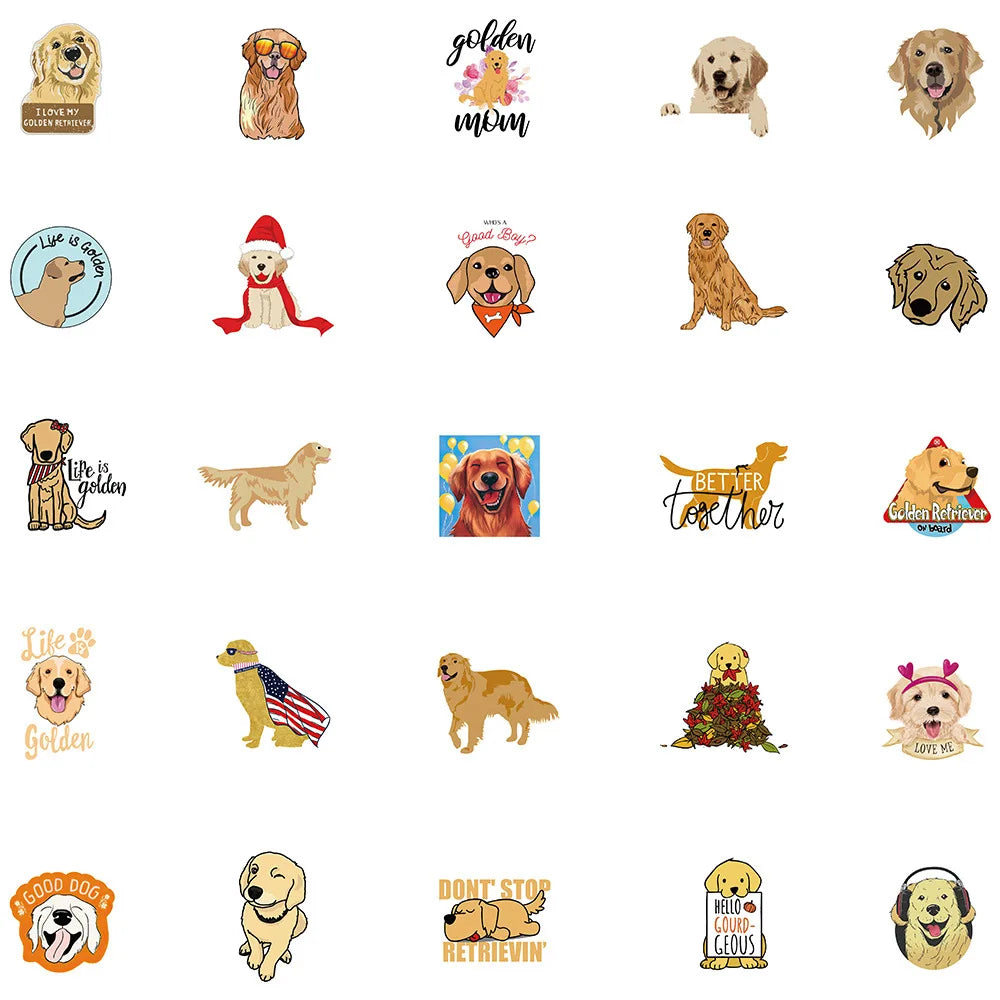 10/30/50PCS Golden Retriever Dog Stickers Cartoon DIY Bike Travel Luggage Laptop Kid Toys Classic Toy Decals Graffiti Sticker F3 (Online Order Only)