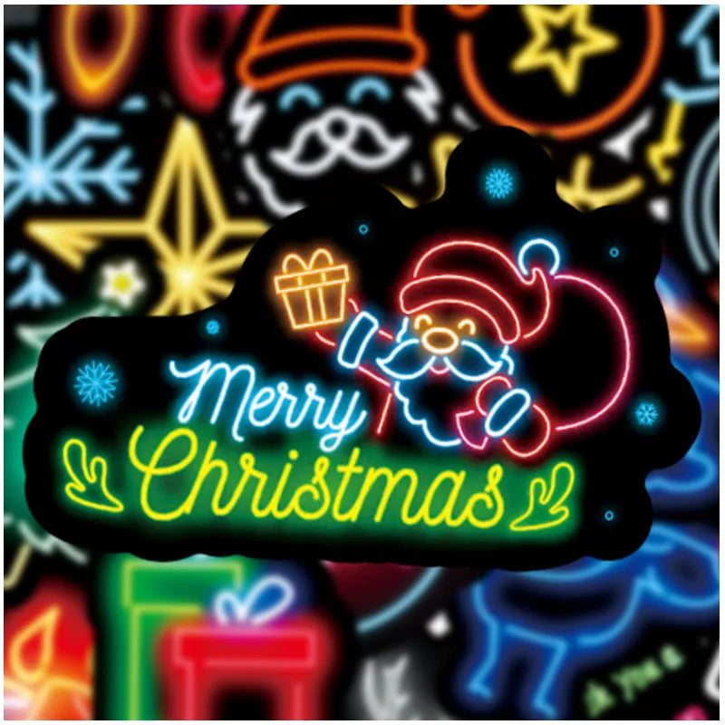 Christmas Neon Stickers Santa Reindeer Snowman Phone Laptop Luggage Fridge 10/30/50pcs (Online Order Only)