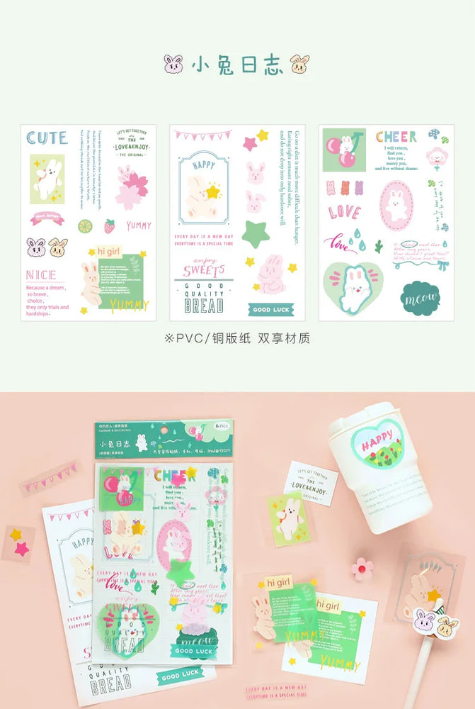 6 Sheets Enjoy Happy Time Series Stickers Scrapbooking Decorative Sticker Korean DIY Diary Album Stick Label Kawaii Stationery (ONLINE ORDER ONLY)