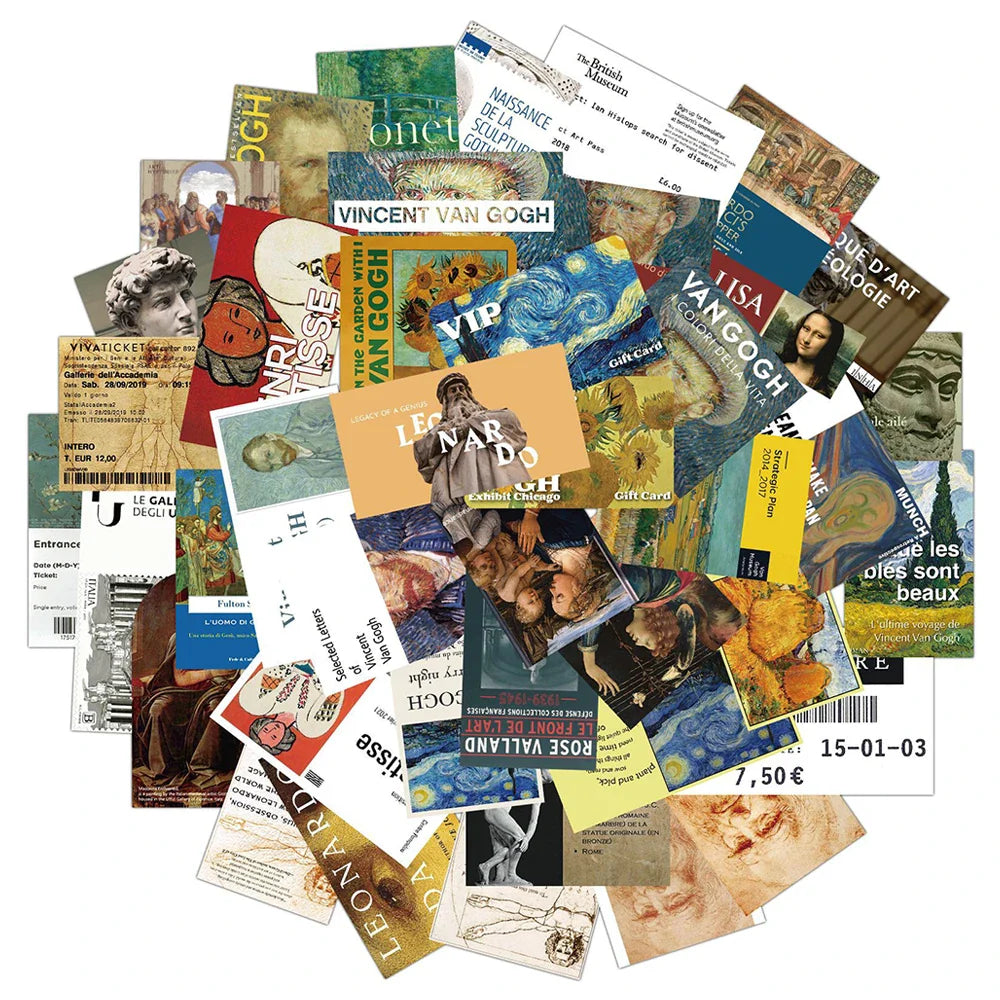 Art Museum Painting Stickers 10/30/50PCS for Luggage, Guitar, Skateboard, Motorcycle, DIY Toy (ONLINE ORDER ONLY)