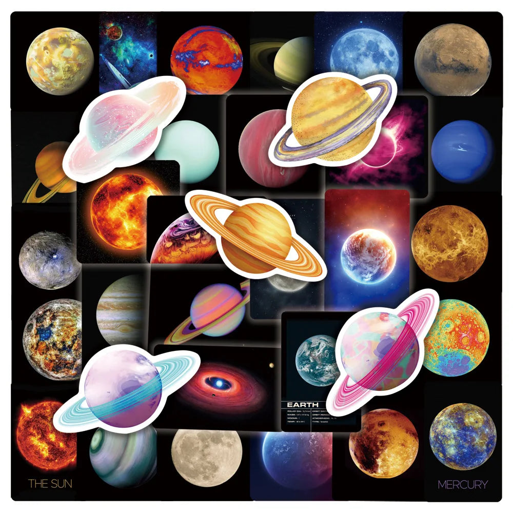 Space Planet Graffiti Stickers - 10/30/50pcs Aesthetic Cartoon for Scrapbook, Laptop, Fridge, Car, Kids Toy (Online Order Only)