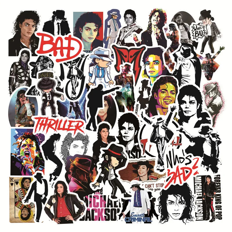 Michael Jackson Graffiti Stickers Pack for Motorcycle, Luggage, Guitar, Skateboard, Classic Toy (Online Order Only)