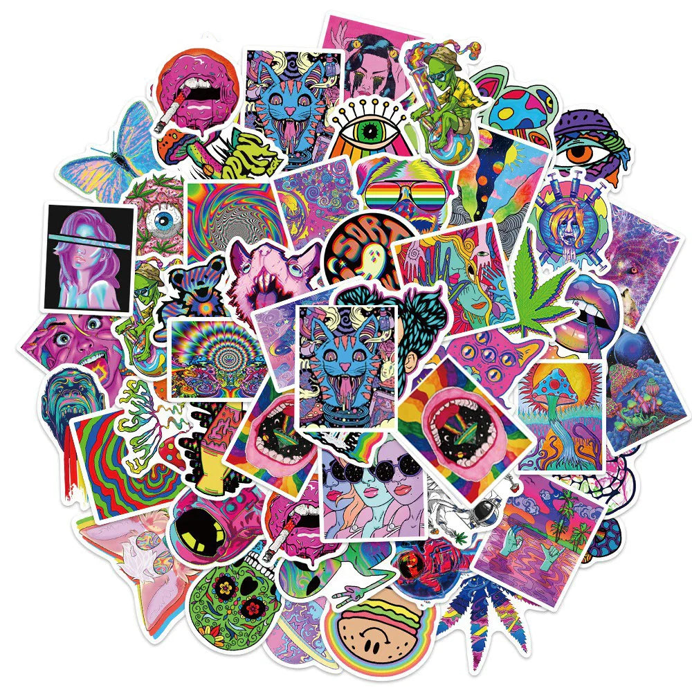 Cartoon Psychedelic Graffiti Stickers - Waterproof Laptop Luggage Guitar Phone Decals (10/30/50PCS) (ONLINE ORDER ONLY)