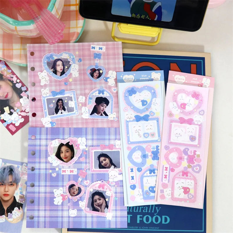 Korean Cute Animals Laser Stickers Photo Frame Decoration Idol Card Scrapbook Sticker Diary DIY Planner Stationery Stick Label (Online Order Only)