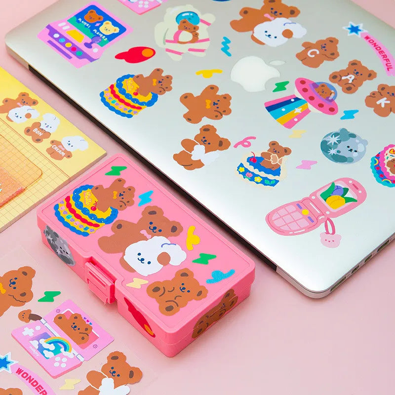5/10Pc Cute Bear Lollipop Girl Stickers Set Scrapbooking Decorative Sticker Korean DIY Diary Album Stick Label Kawaii Stationery (ONLINE ORDER ONLY)