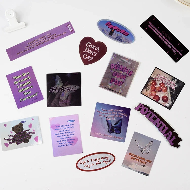 American Retro Bear Butterfly Decor Stickers Scrapbooking Stick Label Diary Album Stickers Kawaii Stationery Laser Stickers Gift (Online Order Only)