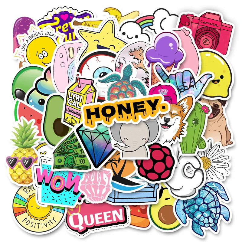 50/100 PCS Cartoon Simple VSCO Girls Kawaii Stickers For Chidren Toy Waterproof Sticker to DIY Laptop Bicycle Helmet Car Decals (Online Order Only)