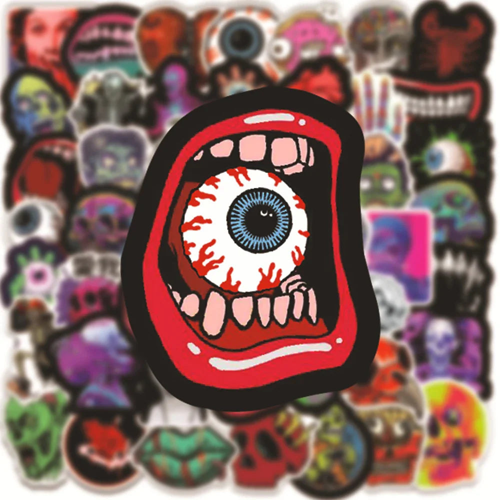 10/30/50PCS Halloween Horror Skull Zombie Stickers Skateboard Fridge Guitar Laptop Motorcycle Travel Cool Graffiti Decal Sticker (Online Order Only)